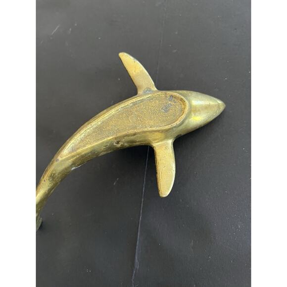Vtg Mid Century Solid Brass Set 2 Sharks Paperweight Nautical Coastal Approx 8” - Picture 13 of 14